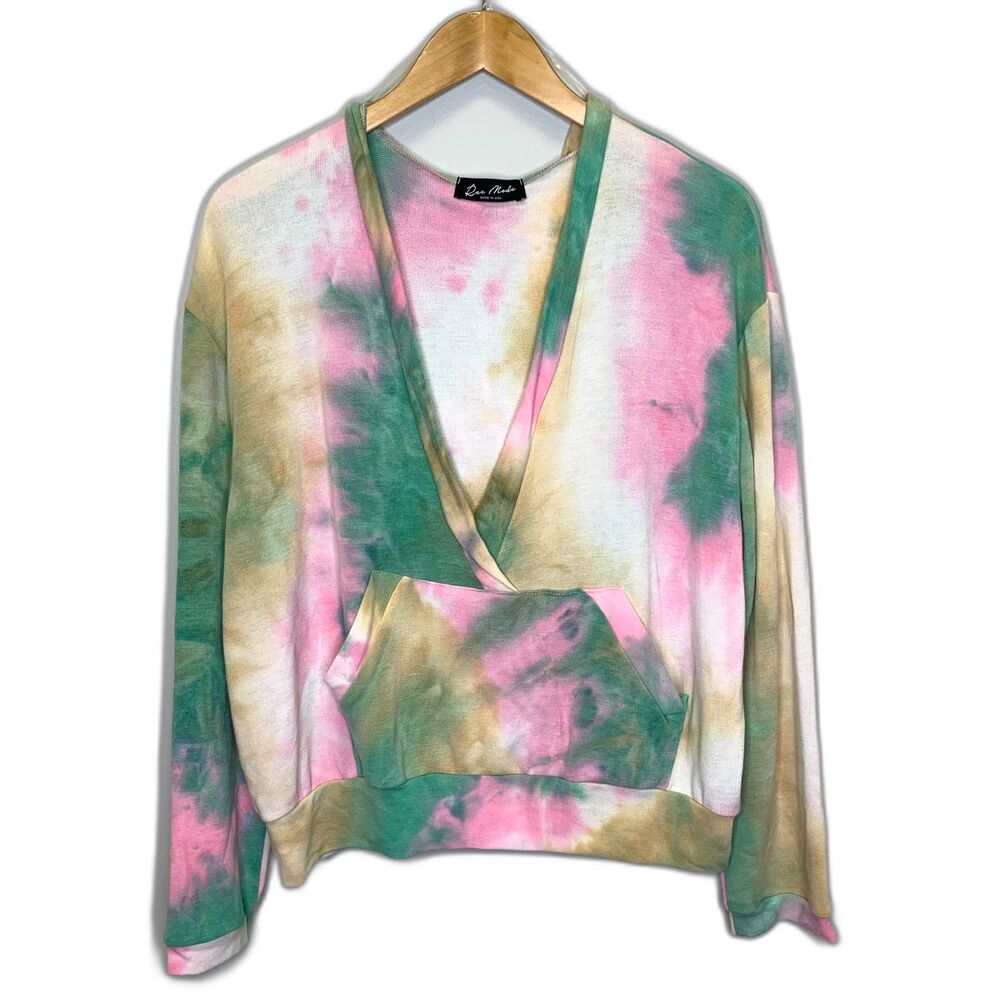 Rae Mode Tie Dye Hoodie Sweatshirt‎ Beach Low V-neck Lightweight Spring Summer